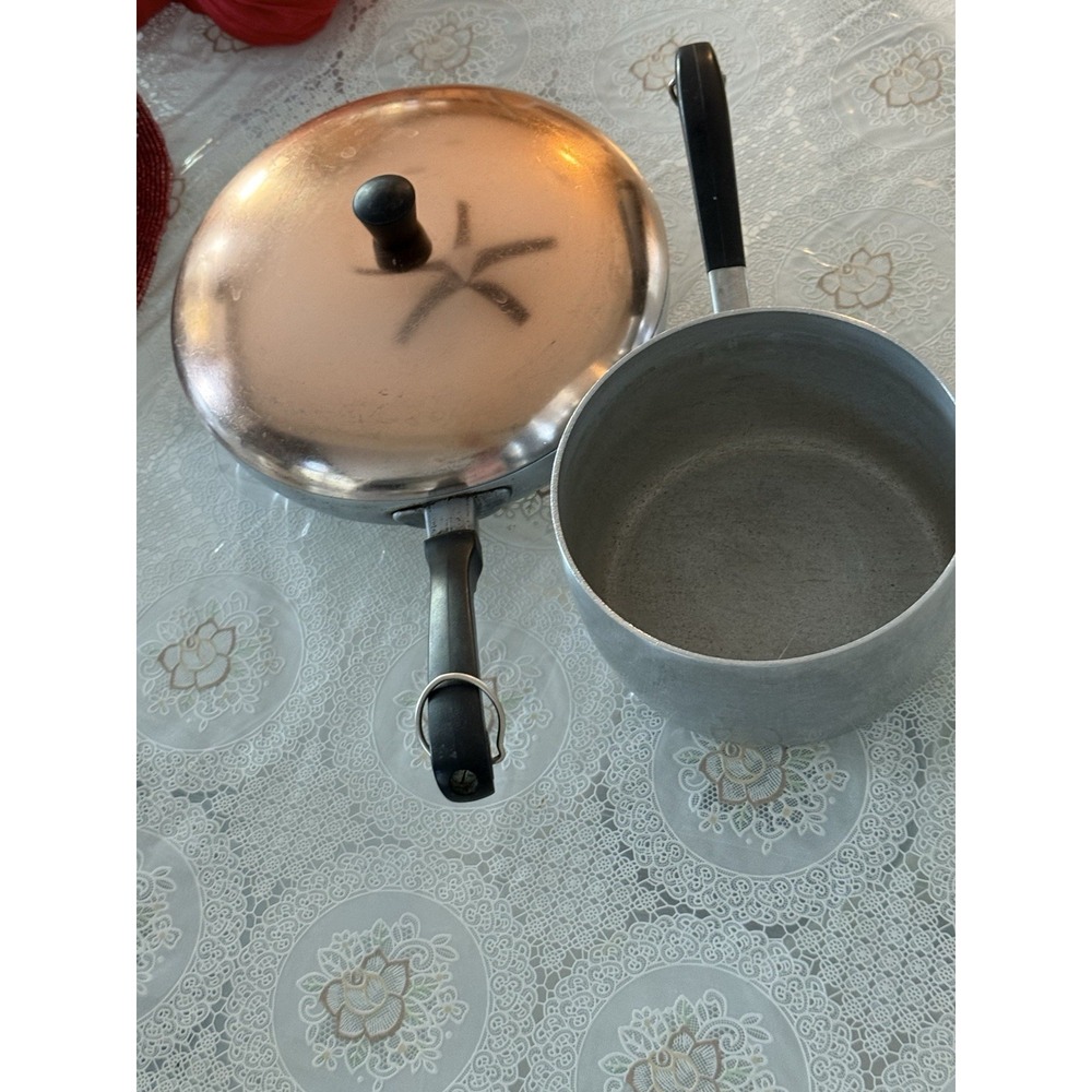 Wear-Ever Hallite 3 PC Vintage Aluminum Cookware Set Copper Lids Made In USA